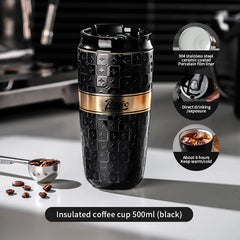 BINCOO 280/500ml Ceramic Double-Layer Coffee Thermos, Leak-Proof Travel Mug