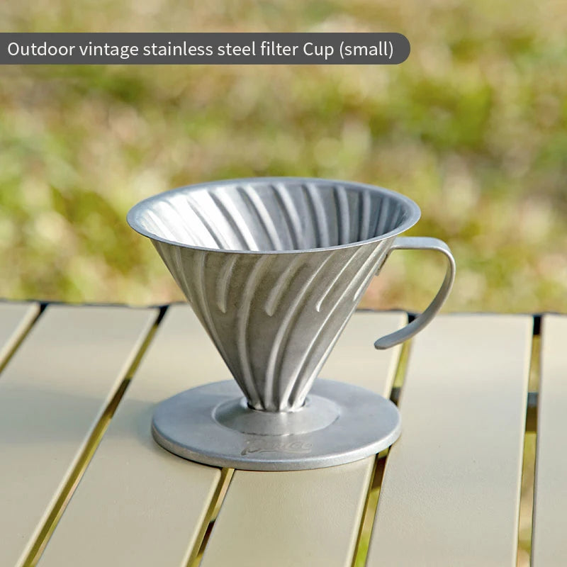 Bincoo reusable stainless steel V-shaped pour-over coffee dripper with handle.