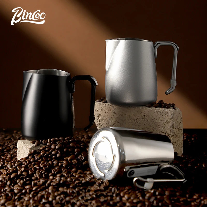 BINCOO 600ML Milk Frothing Pitcher – 304 Stainless Steel Latte Jug with OZ/ML Scale