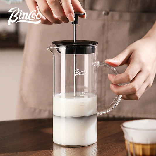 Bincoo Manual Milk Frother & French Press Coffee Maker (Heat-Resistant Glass, Mesh, Kitchen Tool)