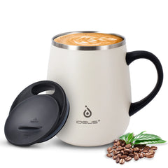 470ml Double-Layer SS Vacuum Coffee Cup with Handle & Lid, Travel Mug