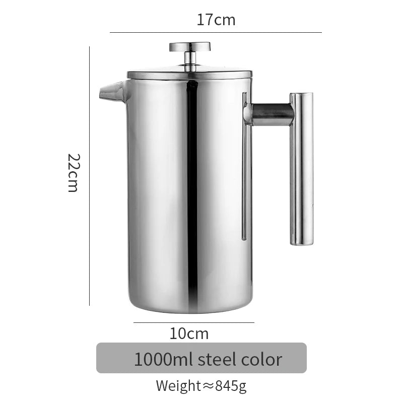 Bincoo Double-Walled Stainless Steel French Press Coffee Pot (350ml/800ml/1000ml)