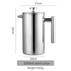 Bincoo Double-Walled Stainless Steel French Press Coffee Pot (350ml/800ml/1000ml)