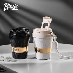 BINCOO 280/500ml Ceramic Double-Layer Coffee Thermos, Leak-Proof Travel Mug