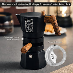 2-Serving Thermostatic Double-Valve Moka Pot, Espresso Extraction