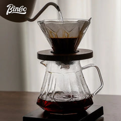 Glass Hand-Brewed Coffee Pot Set with Vertical Pattern and Filter Cup