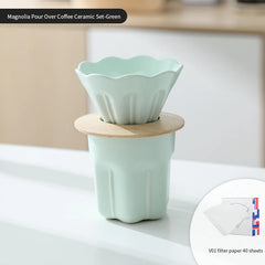 Reusable Ceramic V01 Coffee Filter Cup with Wooden Stand