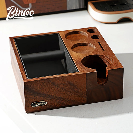 Walnut Espresso Knock Box & Tamping Station – 51/58mm Multifunctional Coffee Tool Stand