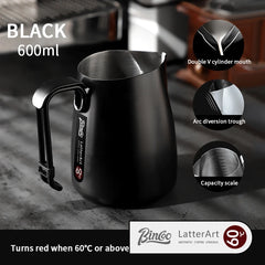 BINCOO 600ML Milk Frothing Pitcher – 304 Stainless Steel Latte Jug with OZ/ML Scale