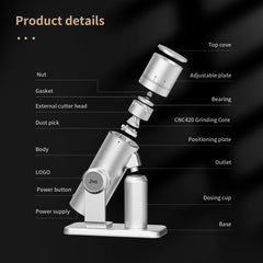 Electric Coffee Bean Grinder, Aluminum Alloy with Titanium Conical Burr