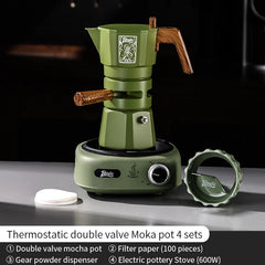 Bincoo Double-Valve Moka Pot Set with Electric Stove 220V