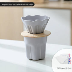 Reusable Ceramic V01 Coffee Filter Cup with Wooden Stand