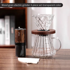 Portable Electric Coffee Bean Grinder with Steel Burrs, Wood Grain Finish