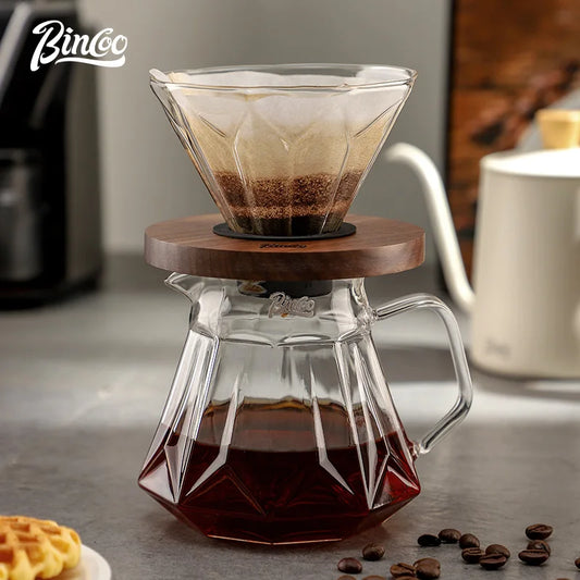 Glass Hand-Brewed Coffee Pot Set with Vertical Pattern and Filter Cup