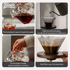 Glass Hand-Brewed Coffee Pot Set with Vertical Pattern and Filter Cup