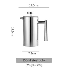Bincoo Double-Walled Stainless Steel French Press Coffee Pot (350ml/800ml/1000ml)