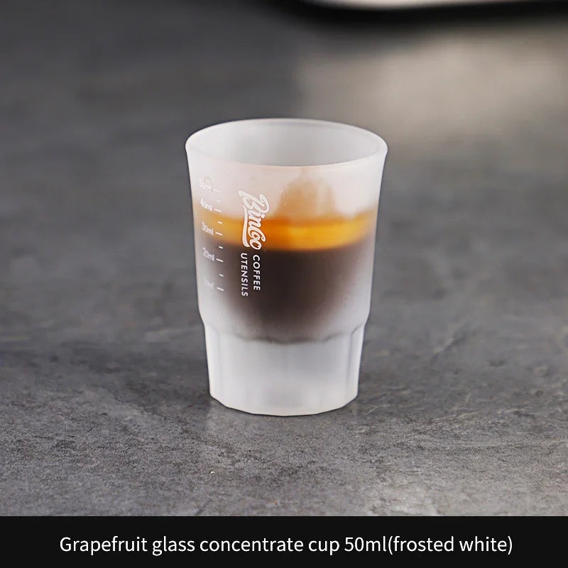 BINCOO 50ml Espresso Glass Measuring Cup – Clear Shot Glass for Coffee & Milk Frothing