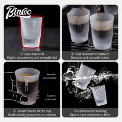 BINCOO 50ml Espresso Glass Measuring Cup – Clear Shot Glass for Coffee & Milk Frothing
