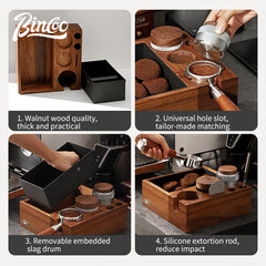 Walnut Espresso Knock Box & Tamping Station – 51/58mm Multifunctional Coffee Tool Stand