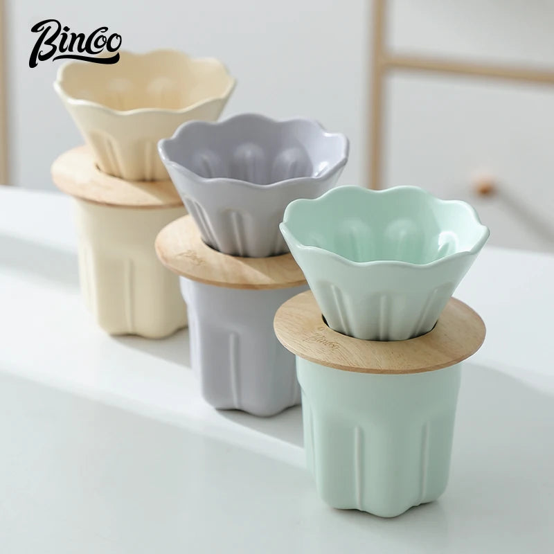 Reusable Ceramic V01 Coffee Filter Cup with Wooden Stand