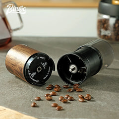 Portable Electric Coffee Bean Grinder with Steel Burrs, Wood Grain Finish