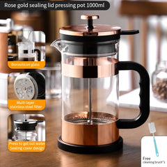 BINCOO 1000ml French Press Coffee Pot (Stainless Steel, Borosilicate Glass, Heat-Resistant)