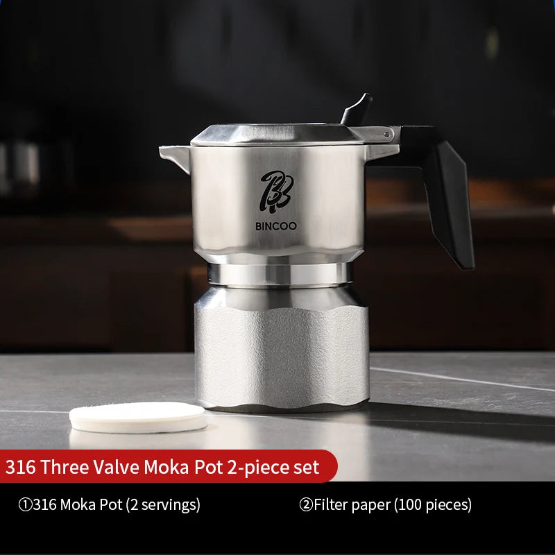 3-Valve 316 SS Moka Pot for Concentrated Latte Extraction