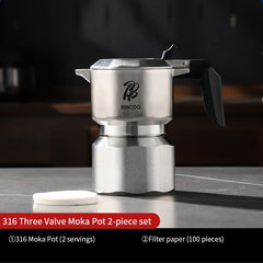 3-Valve 316 SS Moka Pot for Concentrated Latte Extraction
