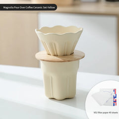 Reusable Ceramic V01 Coffee Filter Cup with Wooden Stand