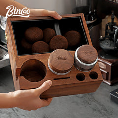 Walnut Espresso Knock Box & Tamping Station – 51/58mm Multifunctional Coffee Tool Stand