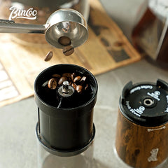 Portable Electric Coffee Bean Grinder with Steel Burrs, Wood Grain Finish